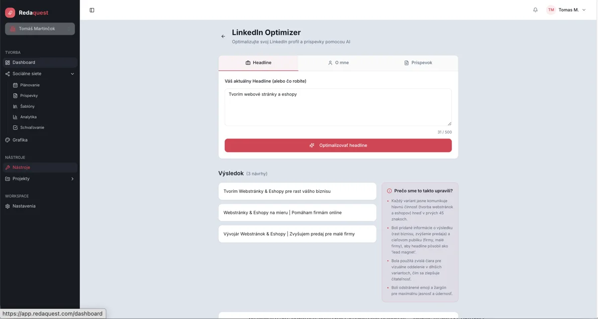 RedaQuest: LinkedIn optimalizácia