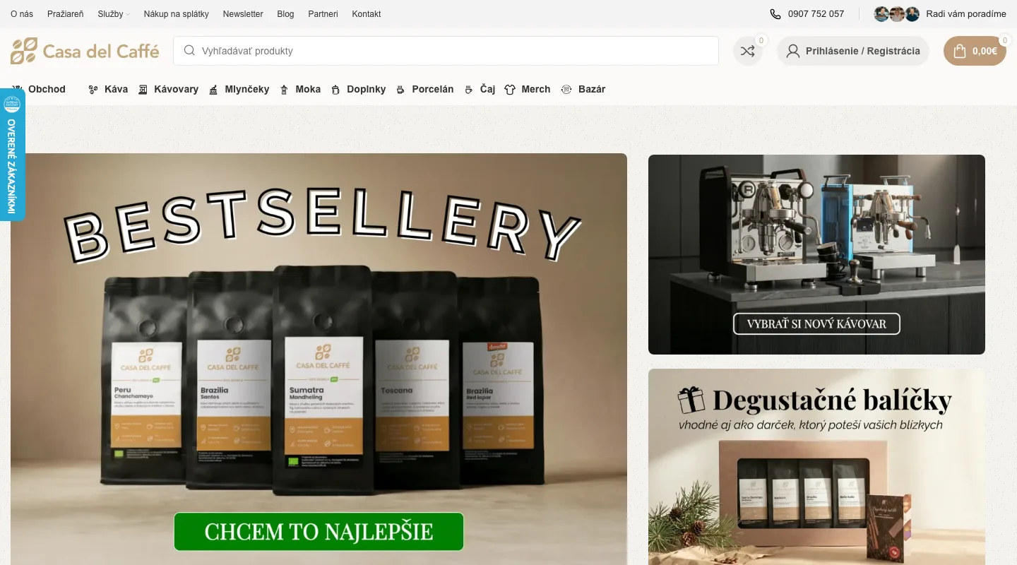 Casa del Caffè, ukážka e-shopu
