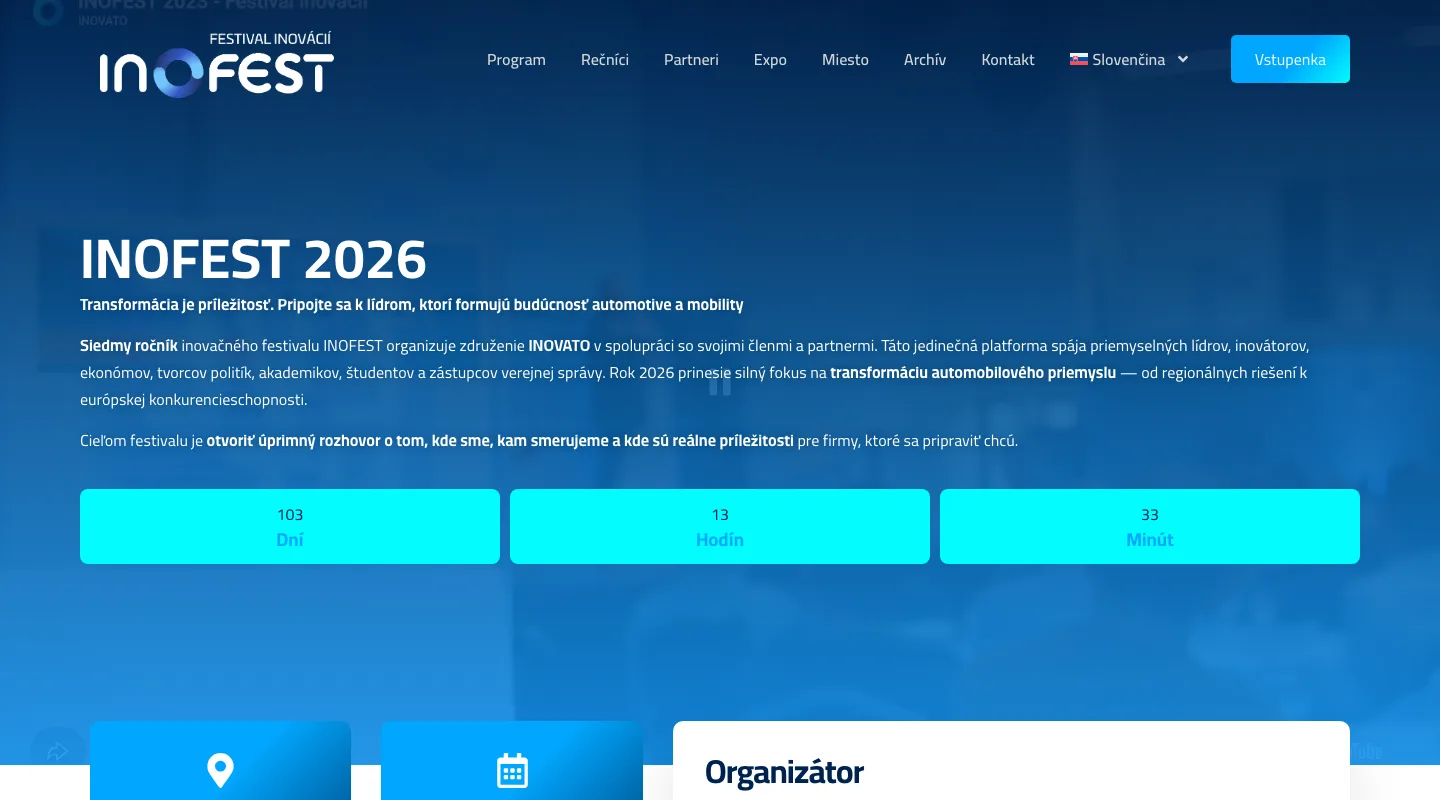 inofest.sk, ukážka webu