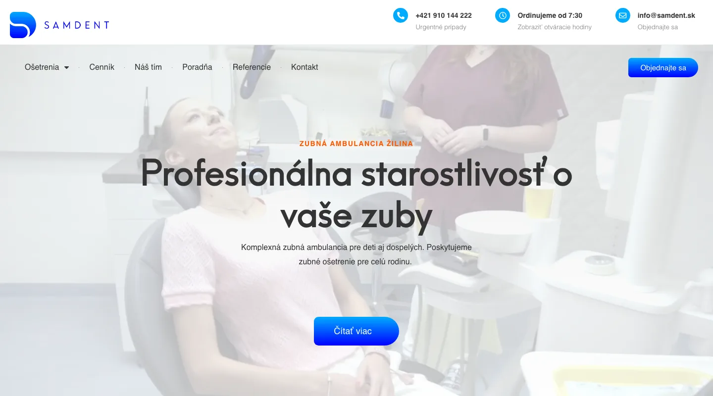 Samdent, ukážka webu