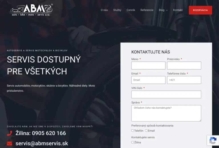 abmservis.sk, ukážka webu