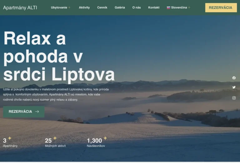 apartmanyalti.sk, ukážka webu