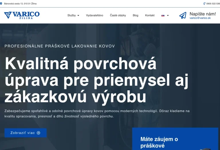 varico.sk, ukážka webu