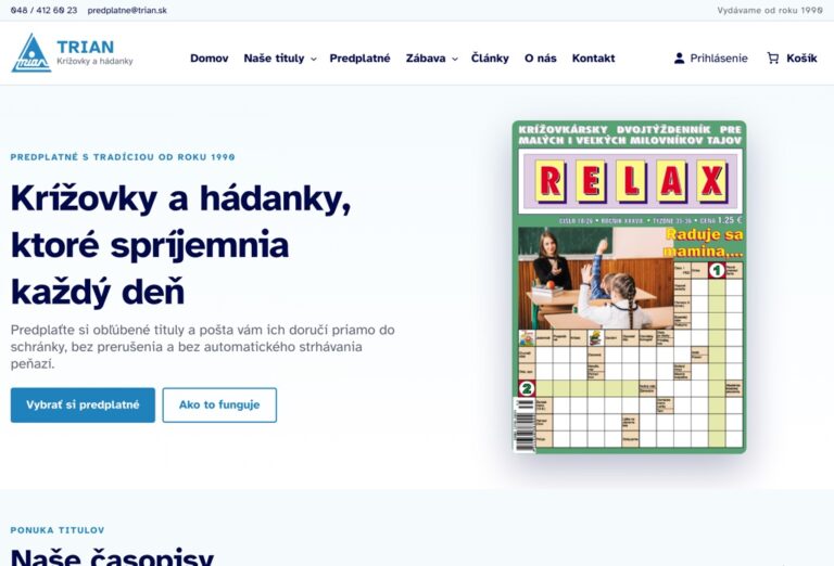 trian.sk, ukážka webu
